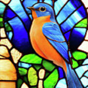 Stained Glass Bluebird Art Print