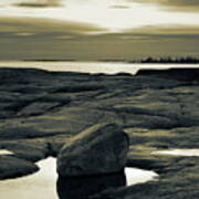 Standing At Dusk At The Rocky Shore Of The Sea - Duotone Art Print