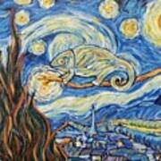 Starry Night Chameleon, A Tribute To Van Gogh, Art Print