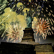 Statue Of Liberty With Fire Works Art Print
