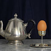 Sterling Silver Eggcup And Teapot Black Background Still Life Art Print