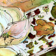 Still Life Garlic Peppers Watercolor Art Art Print