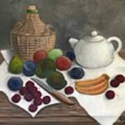 Still Life With Jug Wine And Fruits Art Print