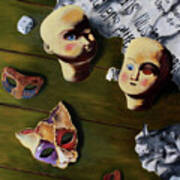Still Life With Masks And Newspaper Art Print
