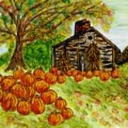 Stone Cabin Pumpkin Patch Art Print