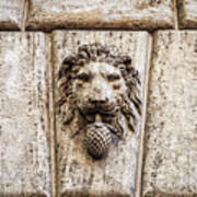 Stone Lion Head In Rome, Italy Art Print