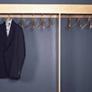 Suit Jacket And Shirt Hanging In Office Cubby Art Print