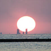 Sun Settting Behind The Chicago Skyline From Michigan City, Indi Art Print