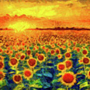 Sunflower Field At Sunset 01 Art Print