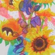 Sunflowers And Blue Bowl Art Print
