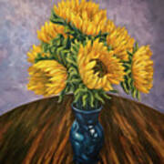 Sunflowers In Blue Base Art Print