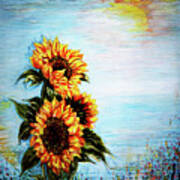 Sunflowers - Where Ocean Meets The Sky Art Print