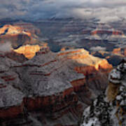 Sunrise On Grand Canyon National Park After Dusting Of Winter Snow Art Print