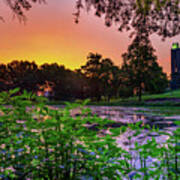 Sunrise Over Potter Lake And The Campanile Tower Art Print