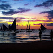 Sunset And Sailboats In Boracay Art Print