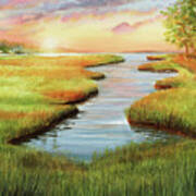 Sunset At Mill Creek Watercolor Art Print