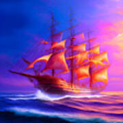 Sunset Ghost Ship Art Print