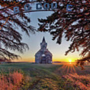 Sunset On The Big Coulee Church - Abandoned Rural Nd Lutheran Church Art Print