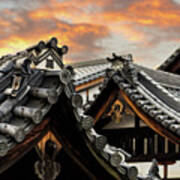 Sunset Over The Rooftops Of Historic Gion, Kyoto, Japan Art Print