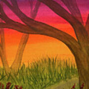 Sunset Path And Trees Art Print