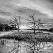 Sunset Salty Marsh At Jekyll Island Black And White Art Print