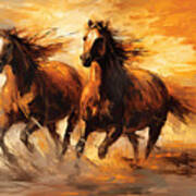 Sunset Stride - Wild Horses In The Setting Sun Art Print