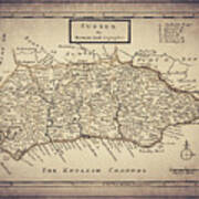 Sussex England Vintage Historical Map 1724 Sepia Art Print