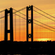 Tacoma Narrows Bridges Fiery Sunset Art Print