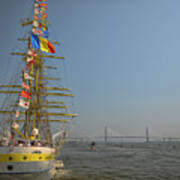 Tall Ship Docked In Charleston South Carolina - Cooper River Bridge Art Print