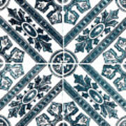 Teal Blue Tiles Mosaic Design Azulejo Portuguese Decorative Art  I Art Print