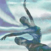 Teal Blue Watercolor Spinning Ballerina Silhouette Art Print