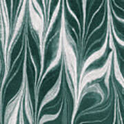 Teal Gray Leaves Wave Organic Pattern Decor Iii Art Print