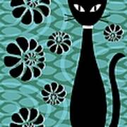 Teal Mod Cat 2 Art Print