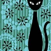 Teal Mod Cat Art Print