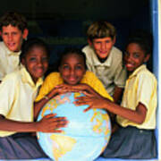 Teenage Boys (12-14) Posing Around Large Globe Art Print