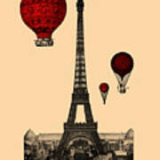 The Eiffel Tower With Red Balloons Art Print