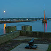 The Full Moon Rises Over Derby Wharf Salem Massachusetts Art Print