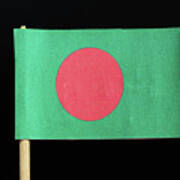 The National Flag Of Bangladesh On Toothpick On Black Background. A Red Disc On A Green Field Art Print