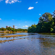 The Piracicaba River In A Dry Season, Under Blue Sky Between Clouds. Art Print