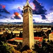 The Sather Tower And A A View To Berkeley Campus, Downtown Berkeley And San Francisco Bay At Sunrise Art Print