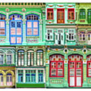 The Singapore Shophouse, In Green 1 Art Print