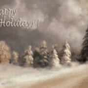 The Snowy Road Happy Holidays Version Art Print