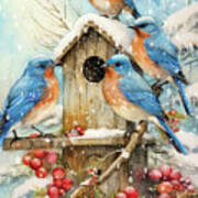 The Winter Bluebirds Art Print