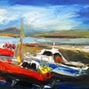 Three Boats At Rest Painting Art Print