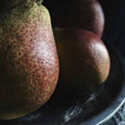 Three Pears On A Pewter Dish By Joy Sussman Art Print
