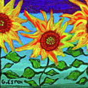 Three Sunflowers With Purple Sky Art Print