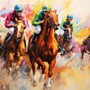 Thrill Of The Race - Colorful Horse Racing Impressionist Art Art Print