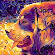 Tibetan Mastiff Dog Sitting Profile With Its Mouth Open - Irregular Tiles Mosaic Effect Art Print