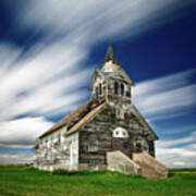 Time Flying By - Clouds Racing By Above The Big Coulee Lutheran Church Art Print