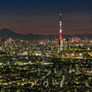 Tokyo Skyline At Night Panorama W Art Print